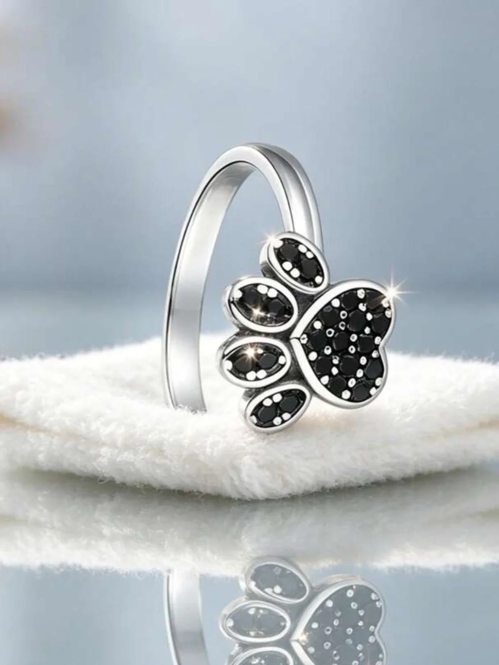 Black Rhinestone Paw Print Ring
